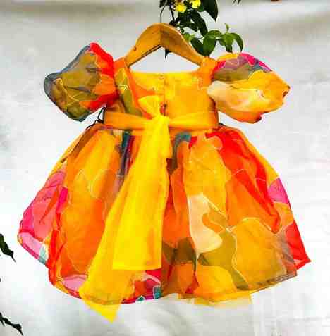 Yellow multy shade organza frock for baby girl birthday - LamiyakidsYellow multy shade organza frock for baby girl birthdayclothingLamiyakids